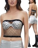 ToBeInStyle Women's Spandex Mini Diamond Net Top and Thong - Black