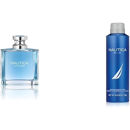 Nautica Voyage Eau De Toilette for Men - Fresh, Romantic, Fruity Scent Woody & Blue Deodorizing Body Spray - Iconic, Vegan Formula, Deodorant Spray