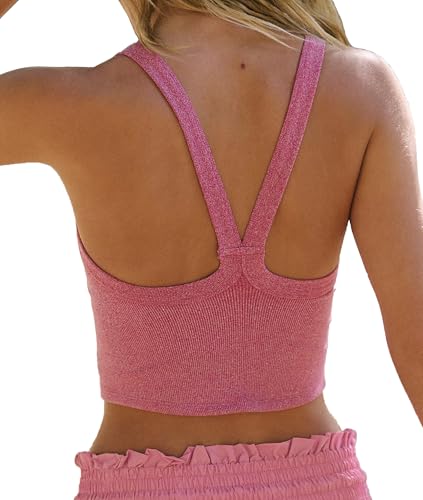 Image of Tank Tops for Women Scoop Neck Crop Tops Athletic Workout Tops Cute Seamless Cami Ribbed Tank Top