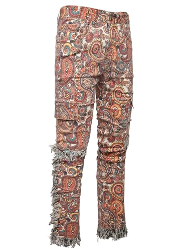 Men Bandana Print Tassels Multi Pockets Cargo Pants4