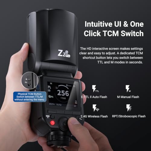 Image of NEEWER Z2PRO-N 2.4G TTL Round Head Flash Speedlite Compatible with Nikon, Wireless Compatible with Godox, 76Ws 1 /8000s HSS, Upgraded UI, TTL /M TCM Switch, 7.2V /3000mAh Battery, 600 Full Power Flash