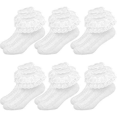 6 Pairs Girls Lace Socks Children Baby Cotton Ruffled Trim Ankle School Socks Fancy Princess Cute Partywear Socks for Age 1-15 Cover