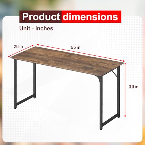 Image of PayLessHere | 55 Inch Computer Desk | Vintage | Office Desk with Metal Frame, Adjustable Feet | Water-Resistant, Scratchproof Surface | Sturdy Writing Table for Home Office or Study | Pack of 1