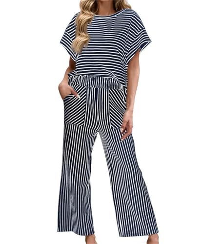 Ensemble deux pièces rayé chic pour femme : pantalon large fluide et haut d'été
