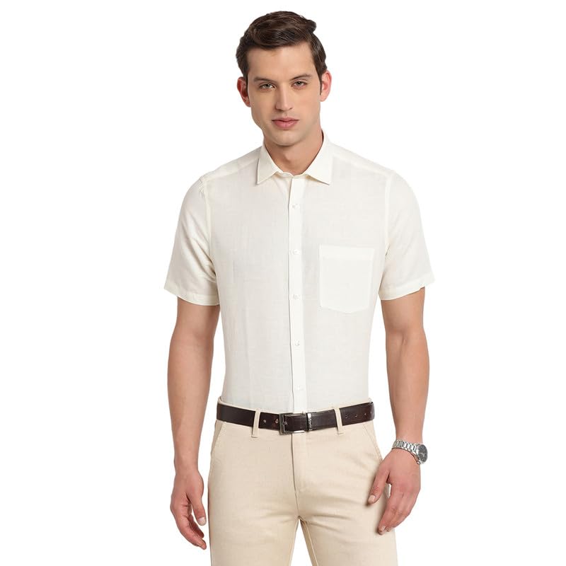 Image of Turtle Men Cotton Linen Slim Fit Solid Formal Shirt