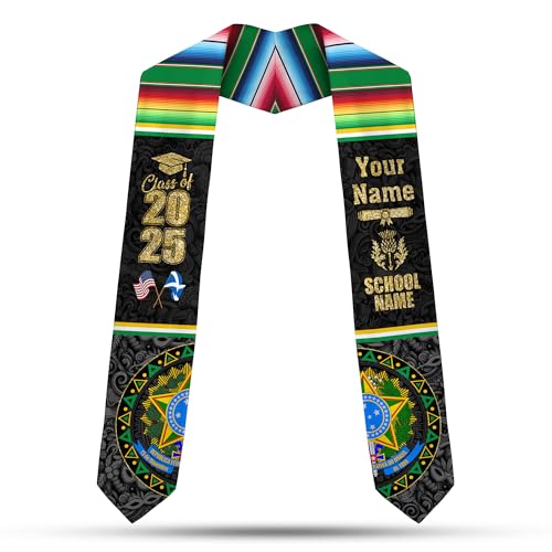 MonkeyVan Brazil Graduation Stole Custom Brazil American Flag Graduation Sash Brazilian Flag Graduation Stole Class of 2025 Bz14