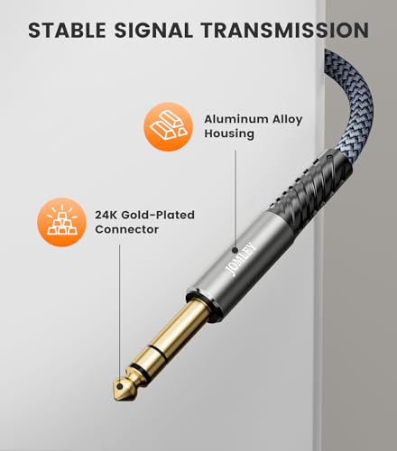 Image of 1 /4 Inch TRS Instrument Cable, Right Angle to Straight, 6.6FT 2-Pack | Nylon Braided 6.35mm TRS Male to Male Balanced Audio Cable for Electric Guitar, Bass, Keyboard, Mixer, Amplifier, Speaker