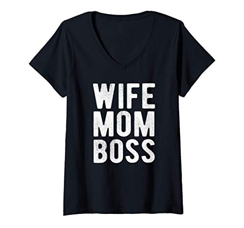Donna This Woman Wife Mom and Boss Funny Mothers Day Gift Cute Maglietta con Collo a V