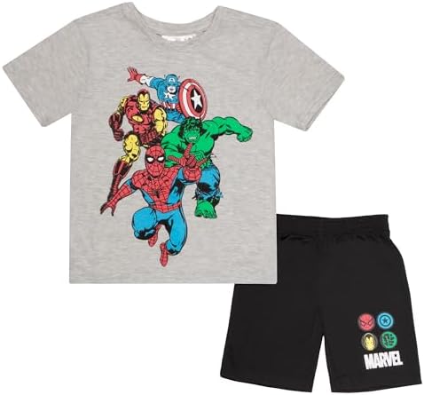 Marvel Avengers Superheroes Boys Short Sleeve T-Shirt and Shorts Set, 2-Piece Superhero Outfit Bundle for Boys