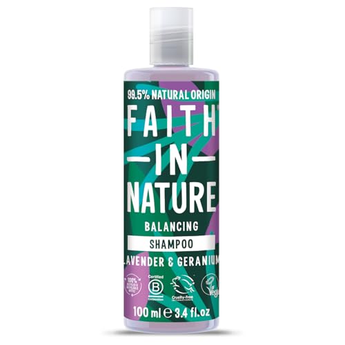Faith In Nature 100Ml Travel Size Lavender & Geranium Shampoo, Balancing For Normal Hair & Scalp, Vegan & Cruelty Free, No Sls, Silcones Or Parabens