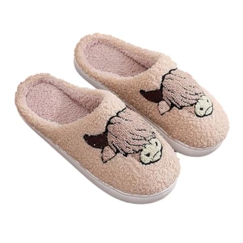 Highland Cow Stuffed Animal Slippers, Women Men Retro Fuzzy Face Slippers Retro Soft Fluffy, Warm House Shoes Indoor