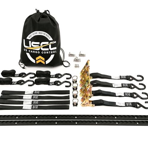 US Cargo Control 6 Foot Motorcycle Tie Down System with Black L-Track, Complete Truck & Trailer Tie Down System for Motorcycles & ATVs, Includes L-Track Components and 6 Motorcycle Tie Down Straps