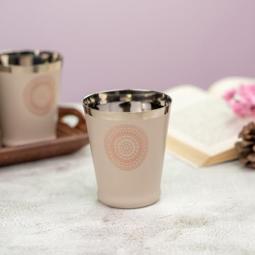Image of JISCOVERY Stainless Steel Printed Glasses Set of 6 for Water, Milk, Lassi & Juice| Serving Glass Set| Designer Glass Tumblers| Capacity- 300 ML (Each) (Coffee, Bucket)