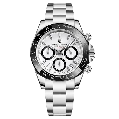 Pagani Design Reloj Cronógrafo Clásico para Hombre, Multifunción con Movimiento VK63 de Acero Inoxidable, Reloj Deportivo Resistente al Agua 100 Metros