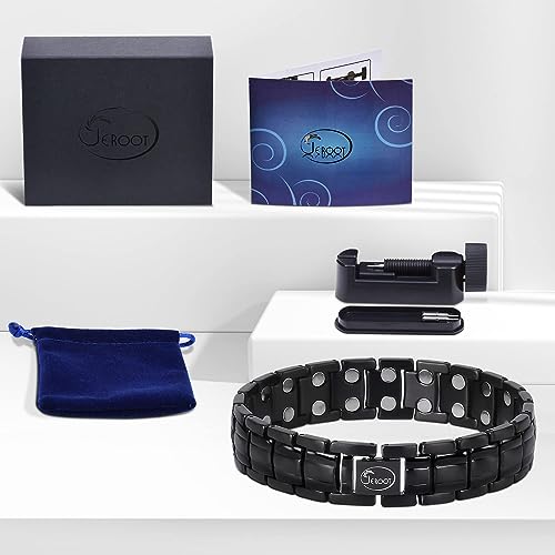 JEROOT Titanium Magnetic Therapy Bracelets for Mens Magnetic Lymph Detox Bracelet for Pain Relief for Arthritis,Lymph Drainage 4000 Gauss Double Row Strong Magnets Bracelet with Adjustment Tool