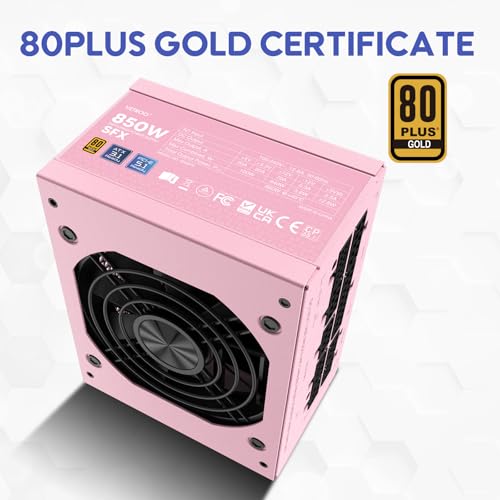 Image of Vetroo 850W SFX Power Supply ATX 3.1 & PCIE 5.1 Ready, 80 Plus Gold Certificate Fully Modular, 90mm FDB Fan for Low-Noise Operation, SFX-to-ATX Bracket, 10-Year Warranty - Pink