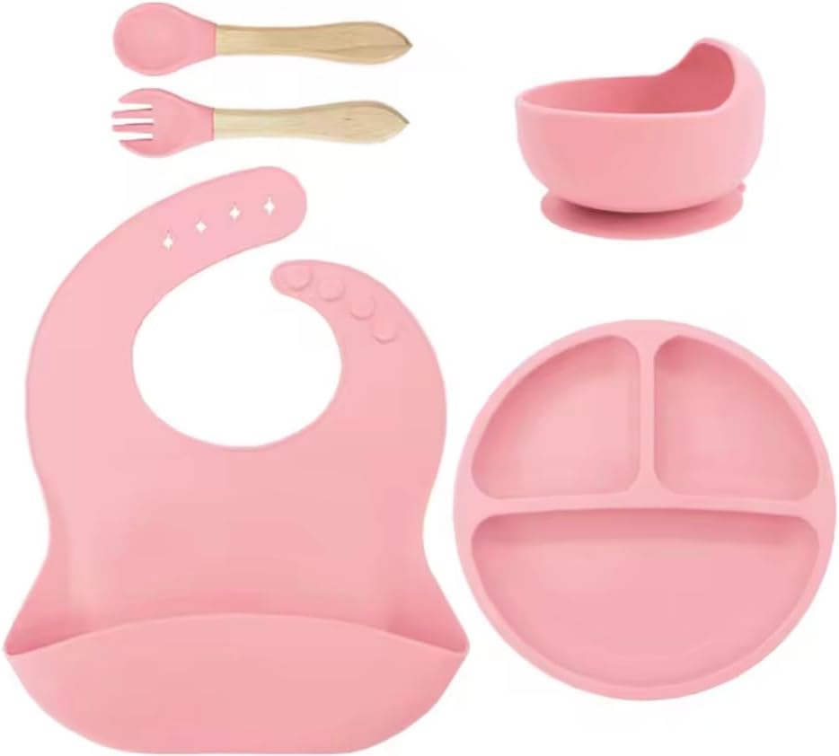 Juego de alimentación para bebés de 10 piezas, 100% silicona de grado alimenticio, antideslizante, utensilios de autoalimentación, suministros de