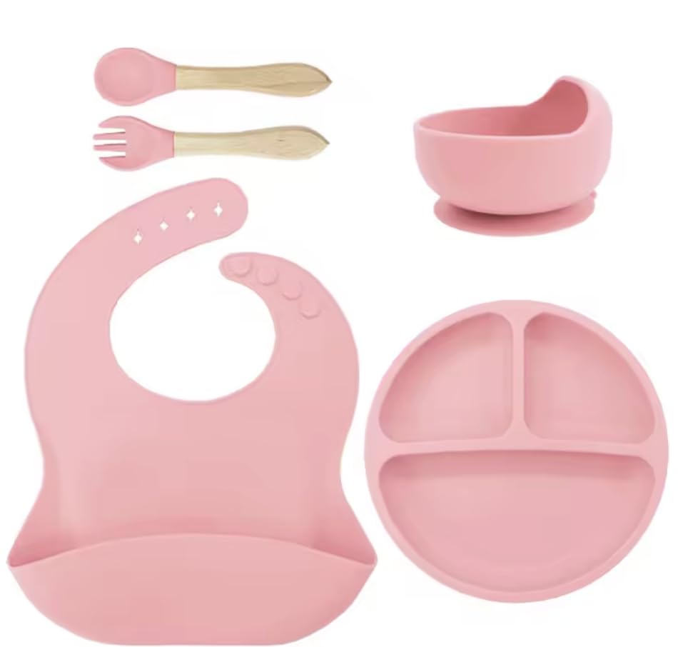 Image of 10 Piece Baby Feeding Set | 100% Food Grade Silicone | Non Slip | Suction Bowl and Plate | Self Feeding Utensils | Led Weaning Supplies | Microwave and Dishwasher Safe | 6+ Months