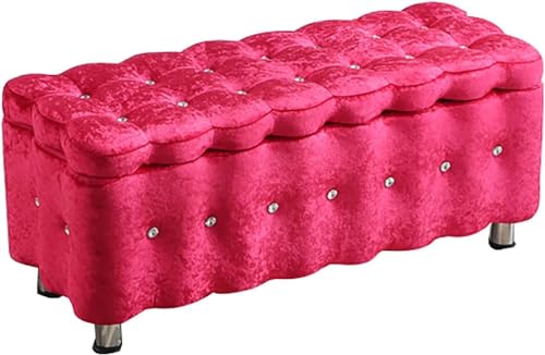 Banco de almacenamiento tapizado de terciopelo moderno, copetudo, para sala de estar, dormitorio, entrada, elegante reposapiés rectangular rojo y extremo de cama, 80 x 40 x 40 cm