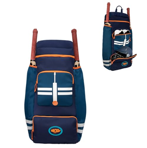 Image of WHACKK Warne 81L Cricket Kit Bag Backpack|Spacious Compartment with Dual Bat, Shoe /Helmet Pockets|Lightweight & Durable Sports kit Bag Navy Orange