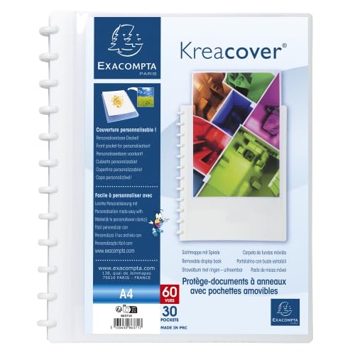 Lot de 4 Protège-documents KREACOVER à anneaux, A4, 60 vues / 30 poch., coloris blanc