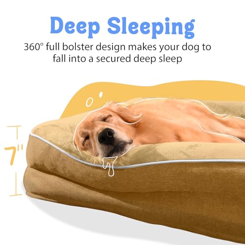 Image of Orthopedic Waterproof Dog Bed for Medium and Large Dogs | Egg Crate Foam, 4-Sided Bolster Support, Waterproof Liner, Non-Slip Bottom, Removable Bolster Cover, 36 x 27 Inch