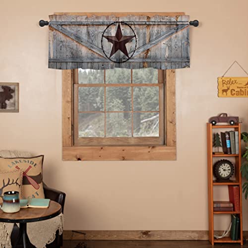 Chucoco Rod Pocket Window Valances Western Stars Farm Texas Barn Short Curtain Valance Kitchen Printed Drapes For Bedroom Bathroom Living Room Windows Decor Retro Wooden Door #TOP1