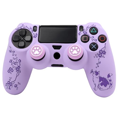 Image of Cat Among Blossoming Branches Design Controller Skin Cover with 2 Thumb Grips Compatible with PS4 /Playstation 4 Slim /Pro Controller