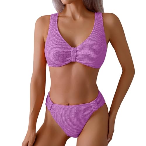 Bikinis Mujer 2025 Brasileño Talla Grande Bikini Push Up Reductor con Relleno Sexy Bañadores Mujer Braga Alta Verano Dos Piezas Top Fatos De Banho Mulher Púrpura XL