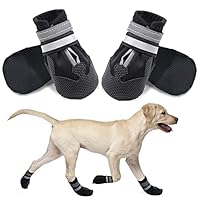 Dricar Dog Shoes, Set of 4 Dog Boots for Injured Paws, Waterproof Anti Slip Dog Shoes for Walking, Paw Protectors with Reflective Straps for Medium Large Dog (XXL, Black)