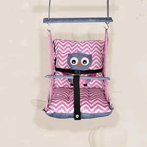 BOFFLE Cotton Swing for Kids 1-3 Years Baby Children Folding and Washable with Safety Belt, Indoor Outdoor Zula, Garden Jhula for Babies, Swing for Kids, oonjal, Swing for Baby Cradle (ullu)