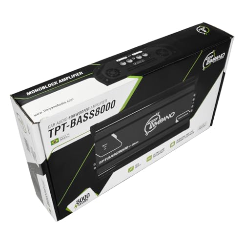Image of Timpano 8000 Watts Mono Subwoofer Car Audio Amplifier TPT-BASS8000 1 Ohm - 12 Volts 8K Monoblock Class D Car Amp, Built-in Crossover & Bass Boost with Smart Fans