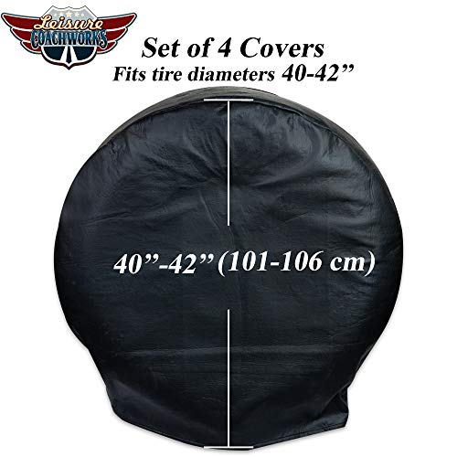 Image of Tire Covers for RV Wheel Set of 4, Motorhome Tire /Wheel Covers Waterproof Soft Vinyl Black Tire Protectors Tire Covers Fits 40 inch to 42 inch Tire Diameters