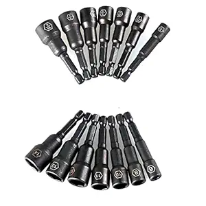 PANOVOS 12-Piece | SAE & Metric | Impact Magnetic Nut Driver Bit Set,Nut Setters Socket Wrench Screw 1/4