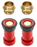 QWORK 2 Pcs Brass Fire Equipment Hex Nipple Adapter with 2 Pcs Fire Hose Nozzle- 1-1/2