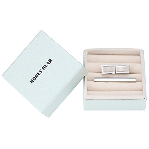 HONEY BEAR Rectangle Cufflinks Tie Clip Set for Mens Business Wedding Gift2