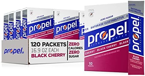 Propel Powder Packets, Black Cherry With Electrolytes, Vitamins and No Sugar (Packaging May Vary), 10 Count (Pack of 12)
