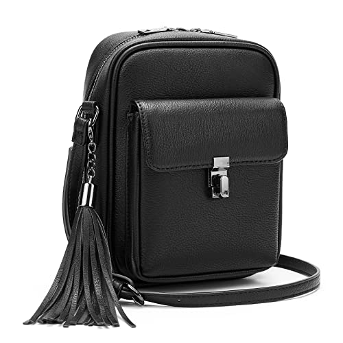 Keyli Double Zipper Crossbody Cell Phone Purse Fashion Lightweight Waterproof Leather Crossbody Bag For Women Anti-Theft Mini Travel Messenger Shoulder Handbag Wallet With Tassel Black #TOP2