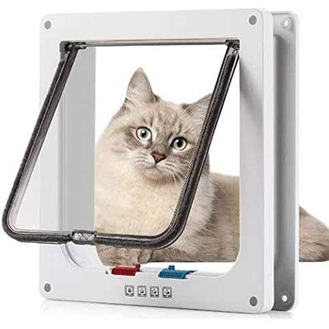 Sailnovo Cat Flap 4 Way Magnetic Closure for Cats, Large Dogs 24.5 x 28.5 x 5.5 cm Dog/Cat Door/Pet Flap, Easy to Install with Telescopic Frame, white Cover
