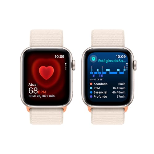 Apple Watch SE GPS • Caixa estelar de alumínio – 44 mm • Pulseira loop esportiva estelar