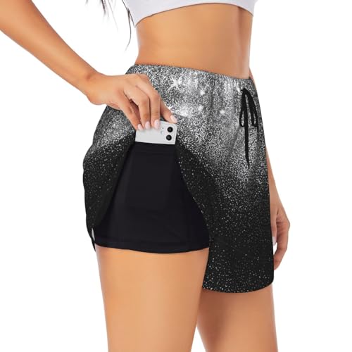 Short de sport à paillettes argentées KoNsev pour femme taille L en noir