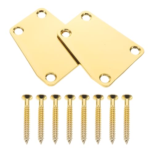 ELAYARD Placa de Refuerzo para Guitarra Eléctrica Dorada, 2 Sets Metálicos con Tornillos Incluidos, Accesorio de Hardware para Reparación y Mantenimiento de Mástil, Compatible