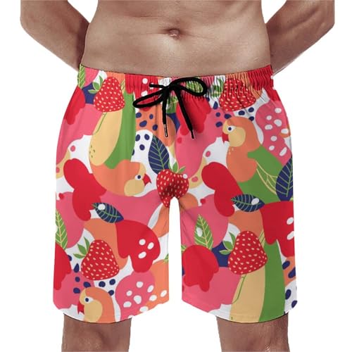 Shorts de bain homme oiseau fraise avec poches et cordon de serrage confort