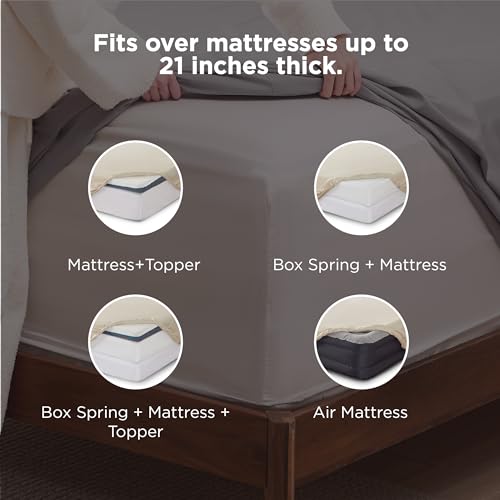 Image of Bedsure Deep Pocket King Sheet Set - Fits Mattresses Up to 21 Inches Thick - 4 Piece GentleSoft Bed Sheets, Moisture Wicking, Soft & Cooling Bedsheet & Pillowcases, Easy & Secure Fit, Beige