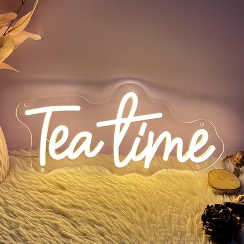 Image of Tea Time Neon Sign for Wall Decor Customized Led Neon Light Sign Personalized Birthday Marry Wedding Christmas Gift Sign Party Bedroom Bar Home Room (Warm White,35x15.9 CM)