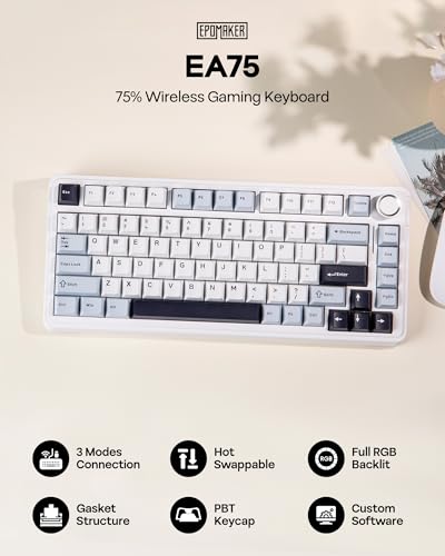 Image of EPOMAKER EA75 75% RGB Gaming Mechanical Keyboard, 2.4GHz /Type-C /BT Creamy Wireless Keyboard with Knob, Shine Through PBT Keycaps, Hot Swappable for Gamers (Light Blue, Graywood V3 Switch)