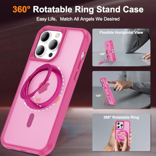 Image of Compatible with iPhone 12 /13 Pro Max Case with Stand 6.7 inch,Rose Red | Matte Translucent Phone Case for iPhone 12 /13 Pro Max,360 Magnetic Ring Stand,Compatible Mag-Safe,Military Grade Protection