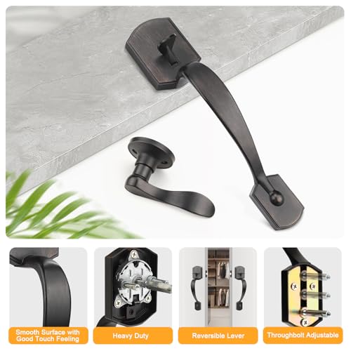 Image of Probrico Oil Rubbed Bronze Lower Half Front Entry Handleset, Heavy Duty Entry Door Handle with Interior Reversible Handed Lever, Lock Grip Handle with Wave Lever Keyless Door Locks, 1Pack
