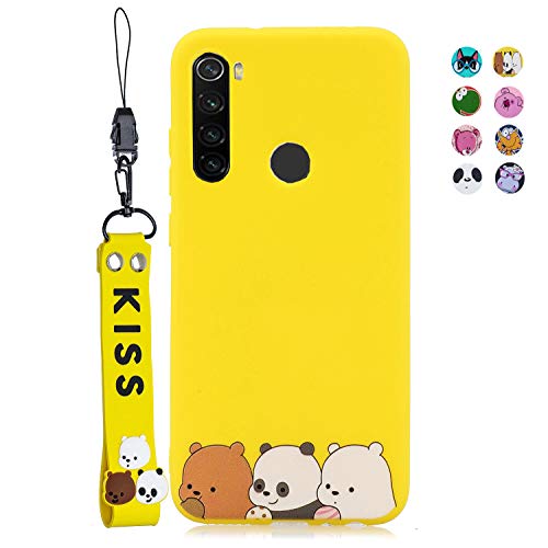 ChoosEU Compatible con Funda Xiaomi Redmi Note 8T Silicona Dibujos Oso Panda Carcasas para Chicas Mujer Niño, Case Blando Resistente Antigolpes Cover Caso Cordón con Correa - Pandas Amarillos
