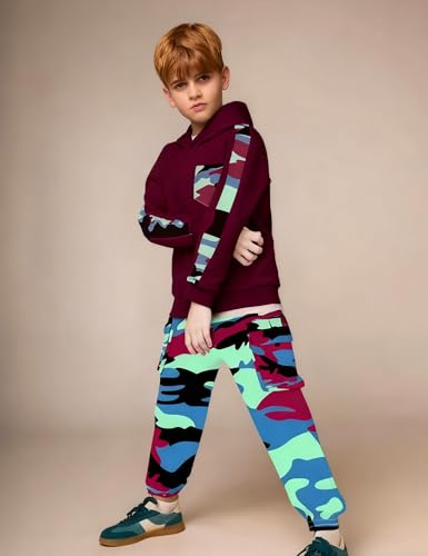 Image of mksodopy Boys Clothes Long Sleeve Hoodie and camouflage cargo pants Boy Outfits for 6-16 Years